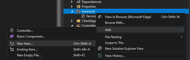 Wybór opcji w Visual Studio